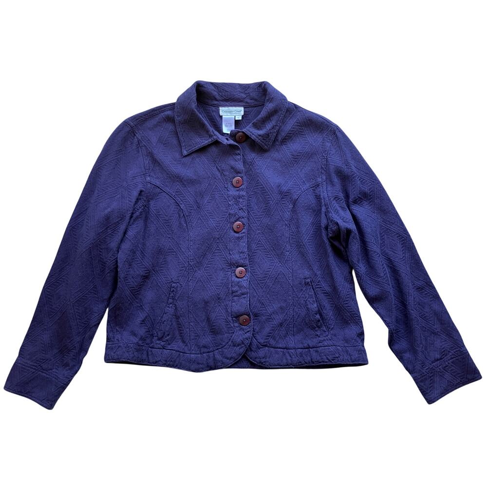 Coldwater Creek Textured Cotton Jacket Size Large Purple Collared Button Front